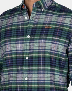 Navy Green Purple Checked Shirt