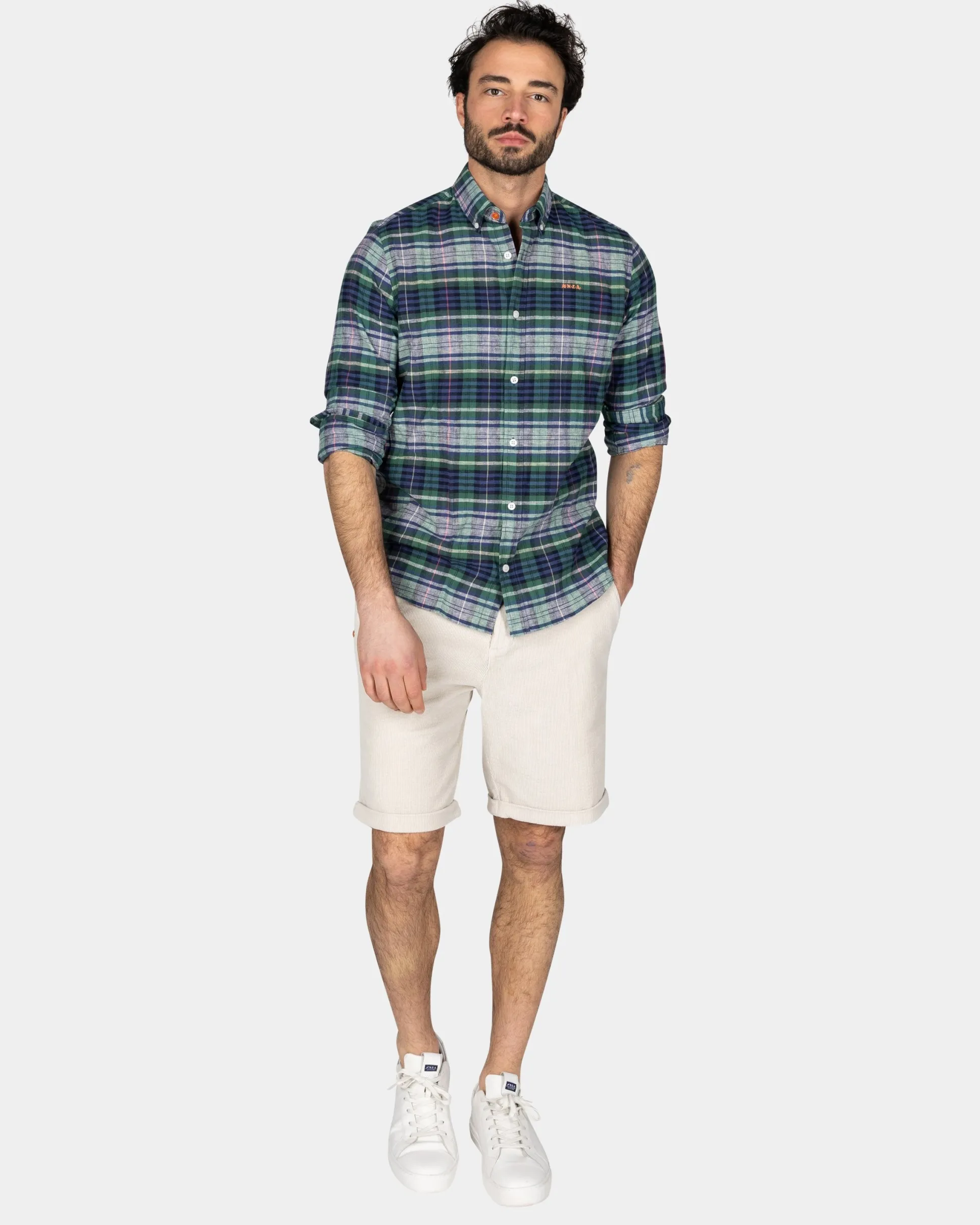 Navy Green Purple Checked Shirt
