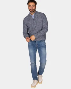 Navy knitted half-zip pullover - Winter Navy