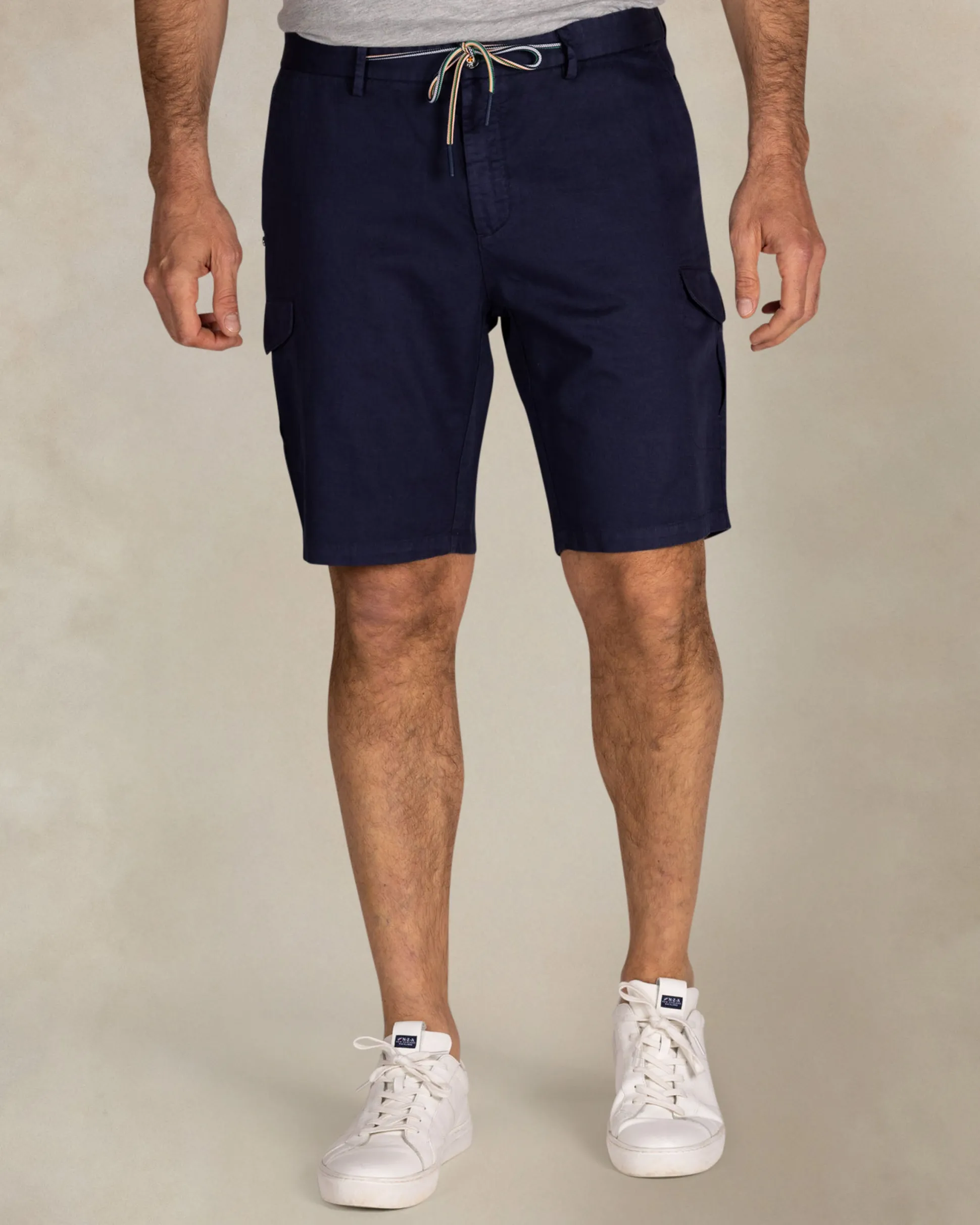 Navy linen cargo shorts
