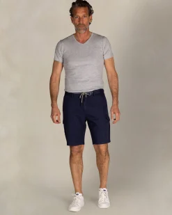 Navy linen cargo shorts