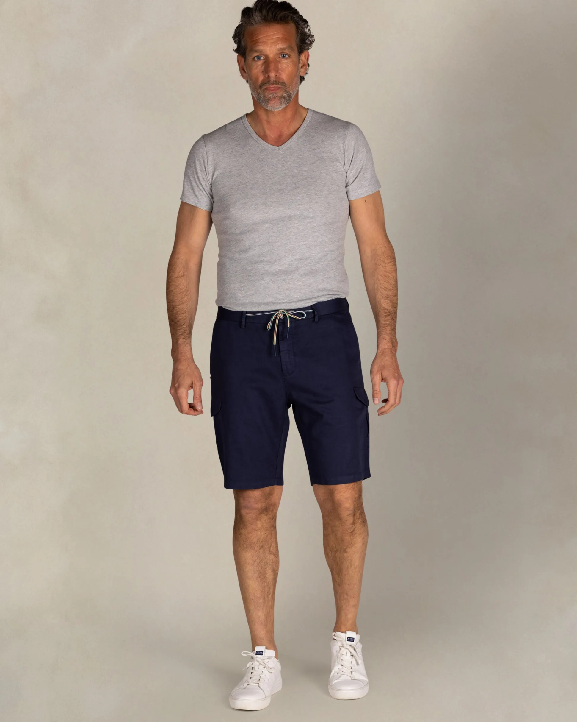 Navy linen cargo shorts