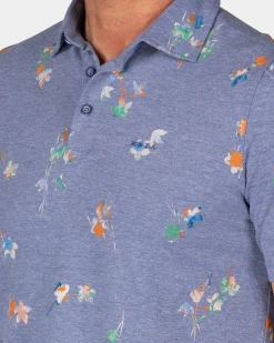 Navy polo shirt with leaf print