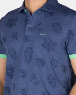 Navy polo shirt with leaf print