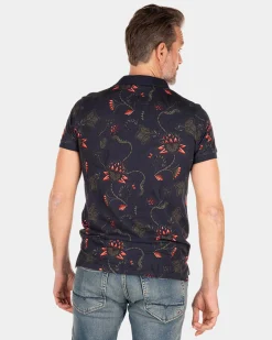Navy polo with flower print - Traditional Navy