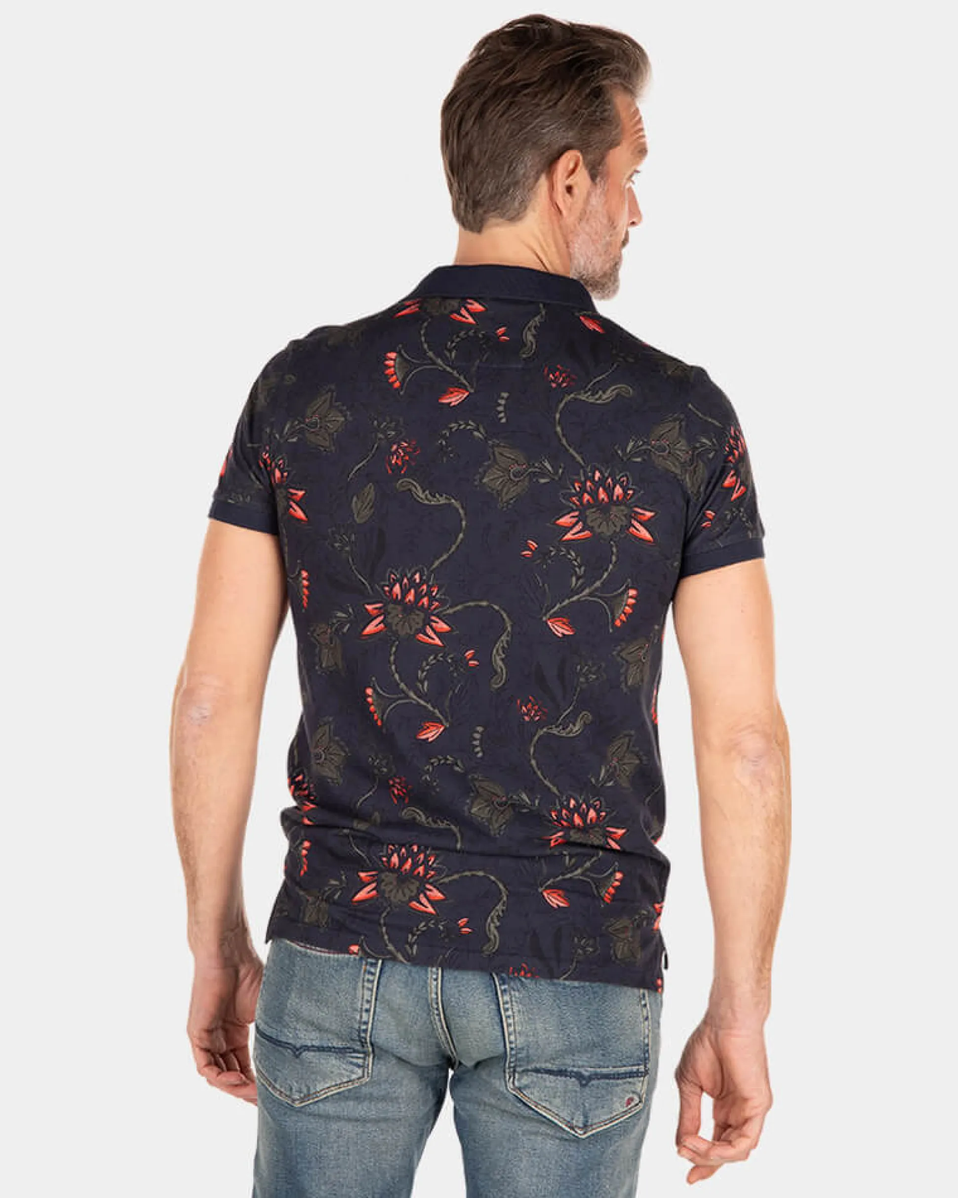 Navy polo with flower print - Traditional Navy