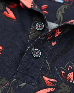 Navy polo with flower print - Traditional Navy