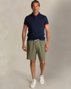Navy polo with leaf print