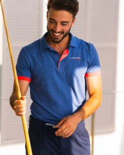 Navy polo with orange details