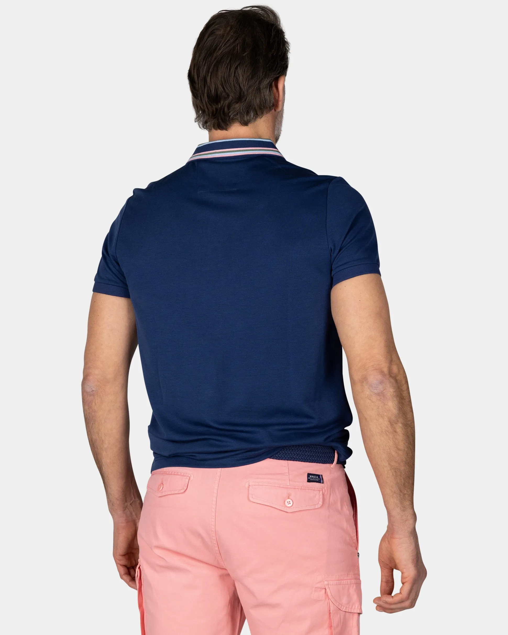 Navy Polo with Striped Collar