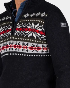 Navy pullover with knitted print - Winter Navy