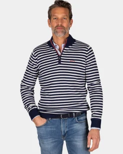 Navy striped pullover with half zip