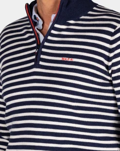 Navy striped pullover with half zip