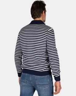 Navy striped pullover with half zip
