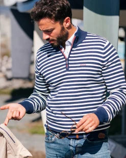 Navy striped pullover with half zip