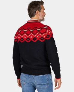 Navy sweater with red print - Reef Red