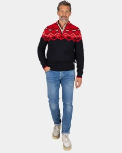 Navy sweater with red print - Reef Red