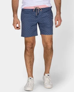 Navy Swim Shorts with Print and Light Pink Details