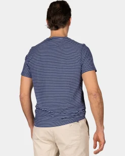 Navy T-Shirt with Small White Stripe