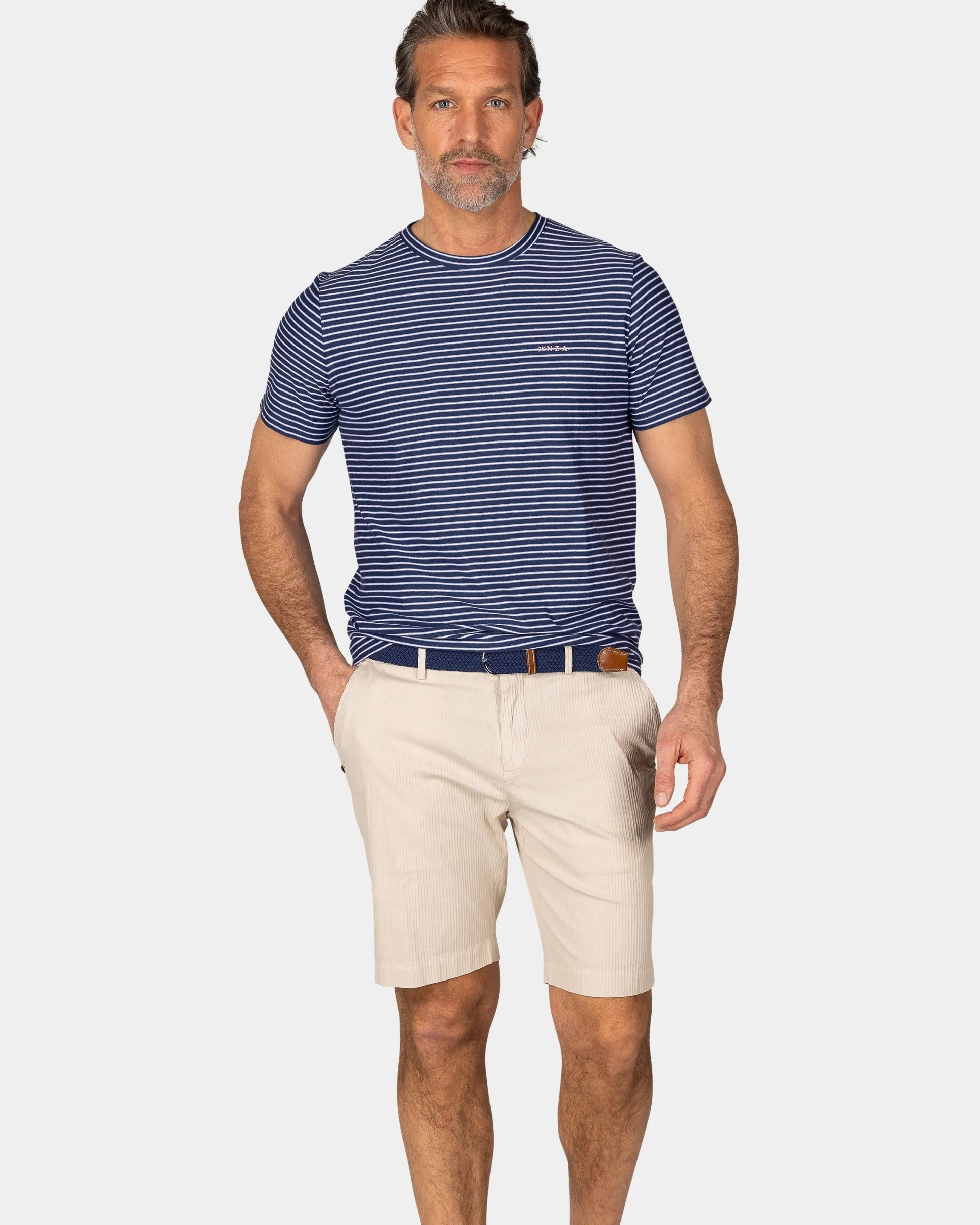 Navy T-Shirt with Small White Stripe