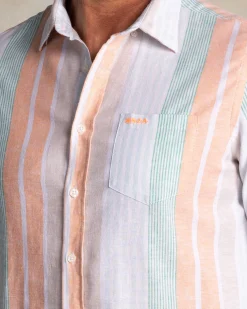 Orange and green striped linen shirt