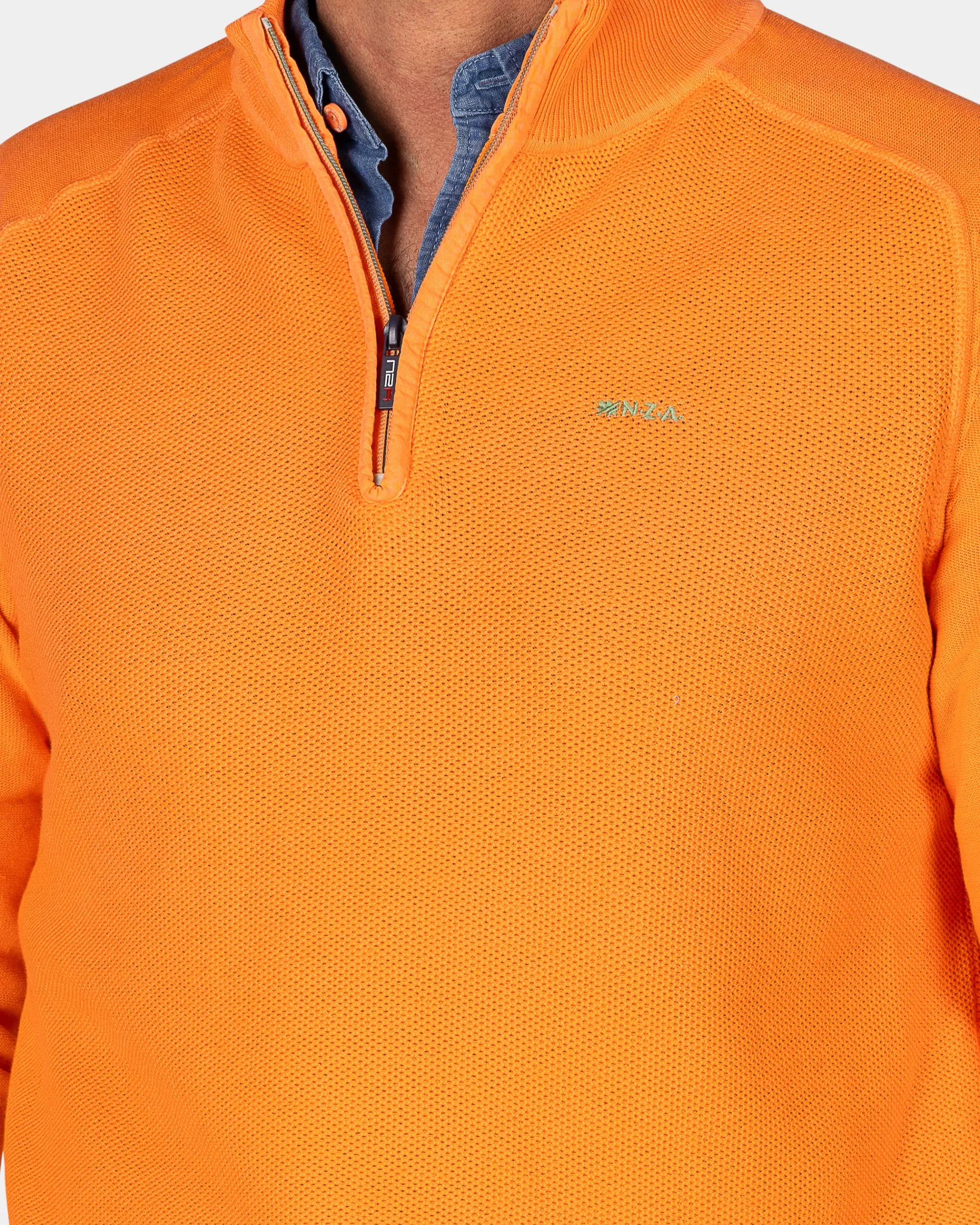 Orange basic pullover with half zipper