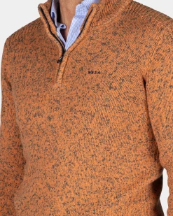Orange knitted half-zip sweater - Almond Orange