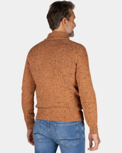 Orange knitted half-zip sweater - Almond Orange