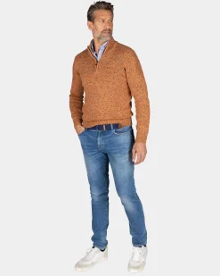 Orange knitted half-zip sweater - Almond Orange