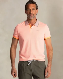 Orange polo with striped collar