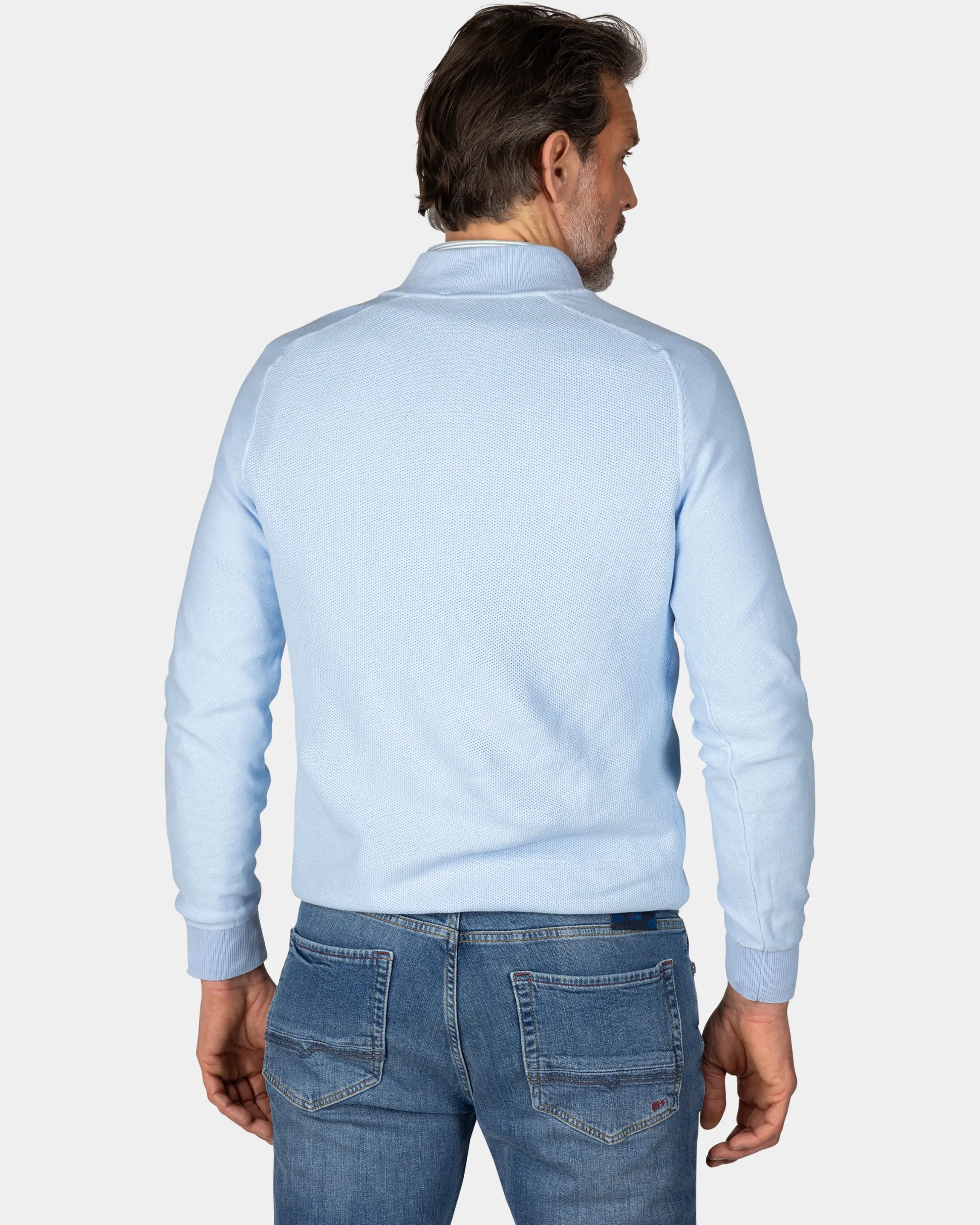 Pastel blue basic pullover with half zipper