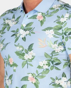 Pastel Blue Polo with Large Floral Print