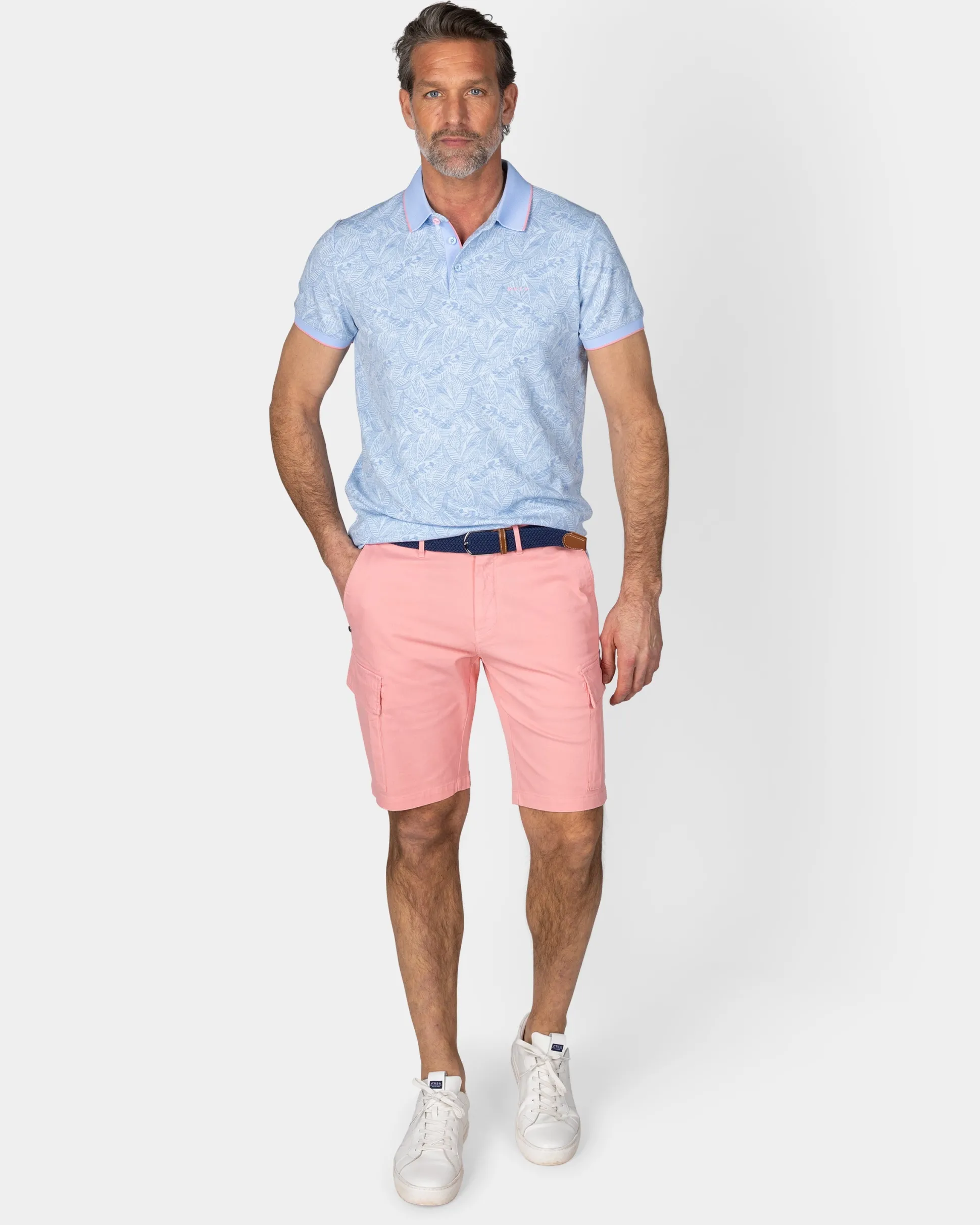 Pastel Blue Polo with Leaf Print