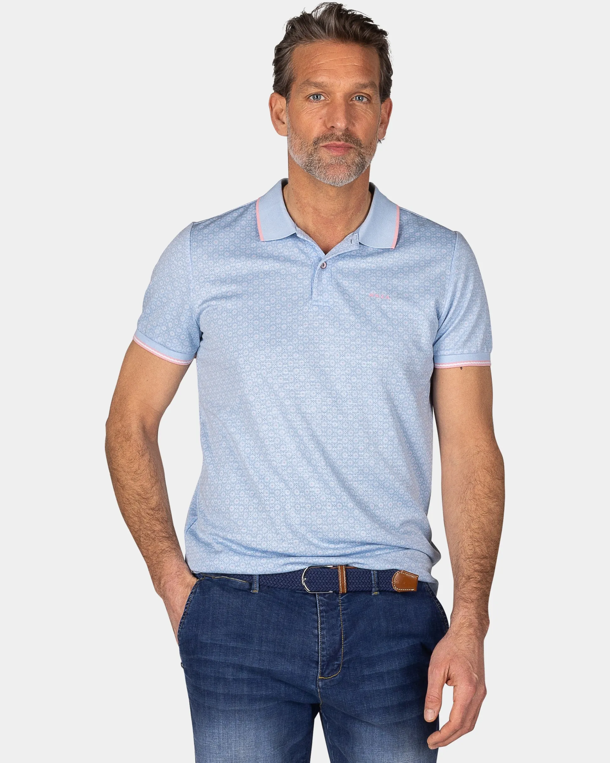 Pastel Blue Polo with Pink Details
