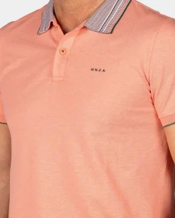 Pastel Orange Polo with Striped Collar
