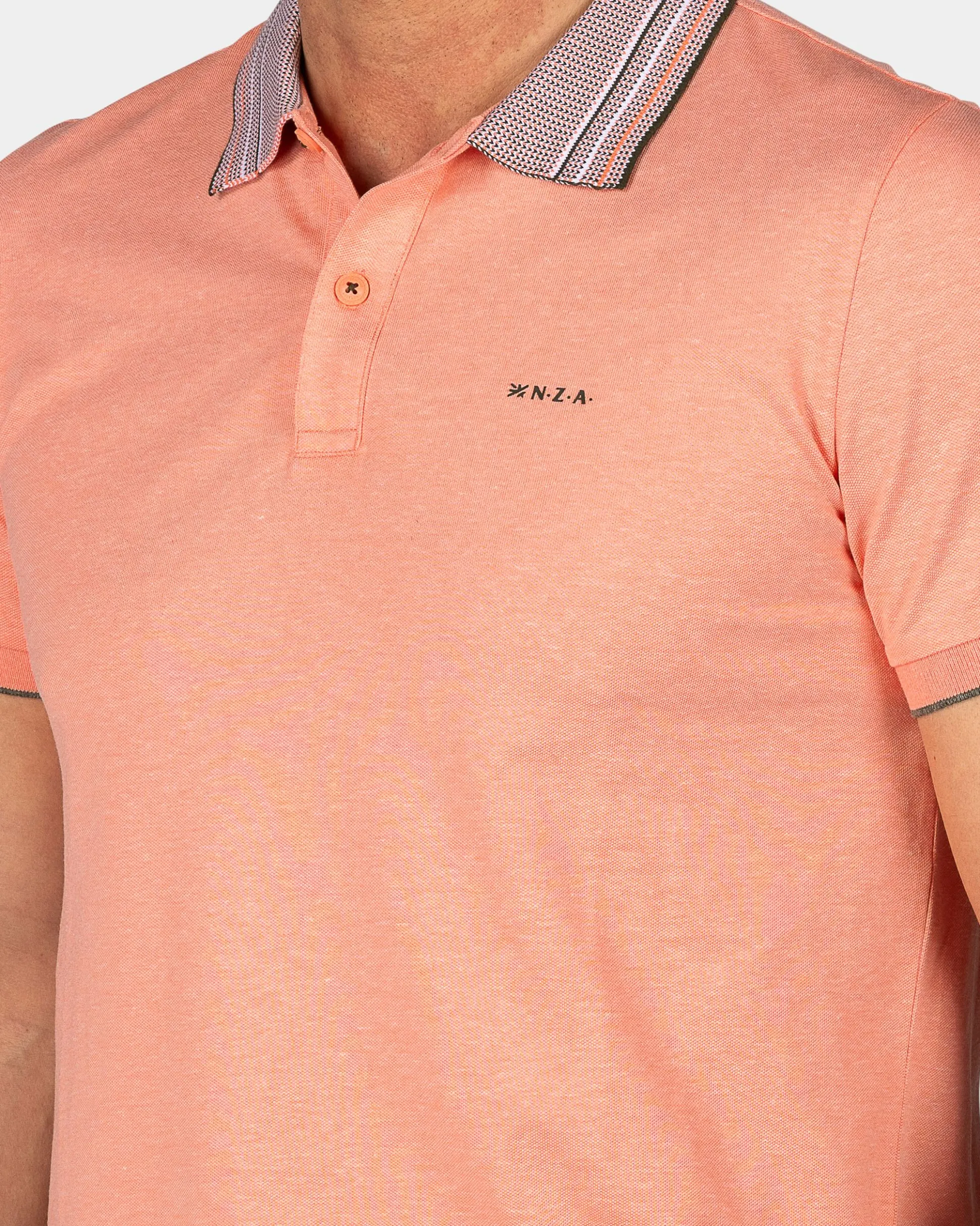 Pastel Orange Polo with Striped Collar