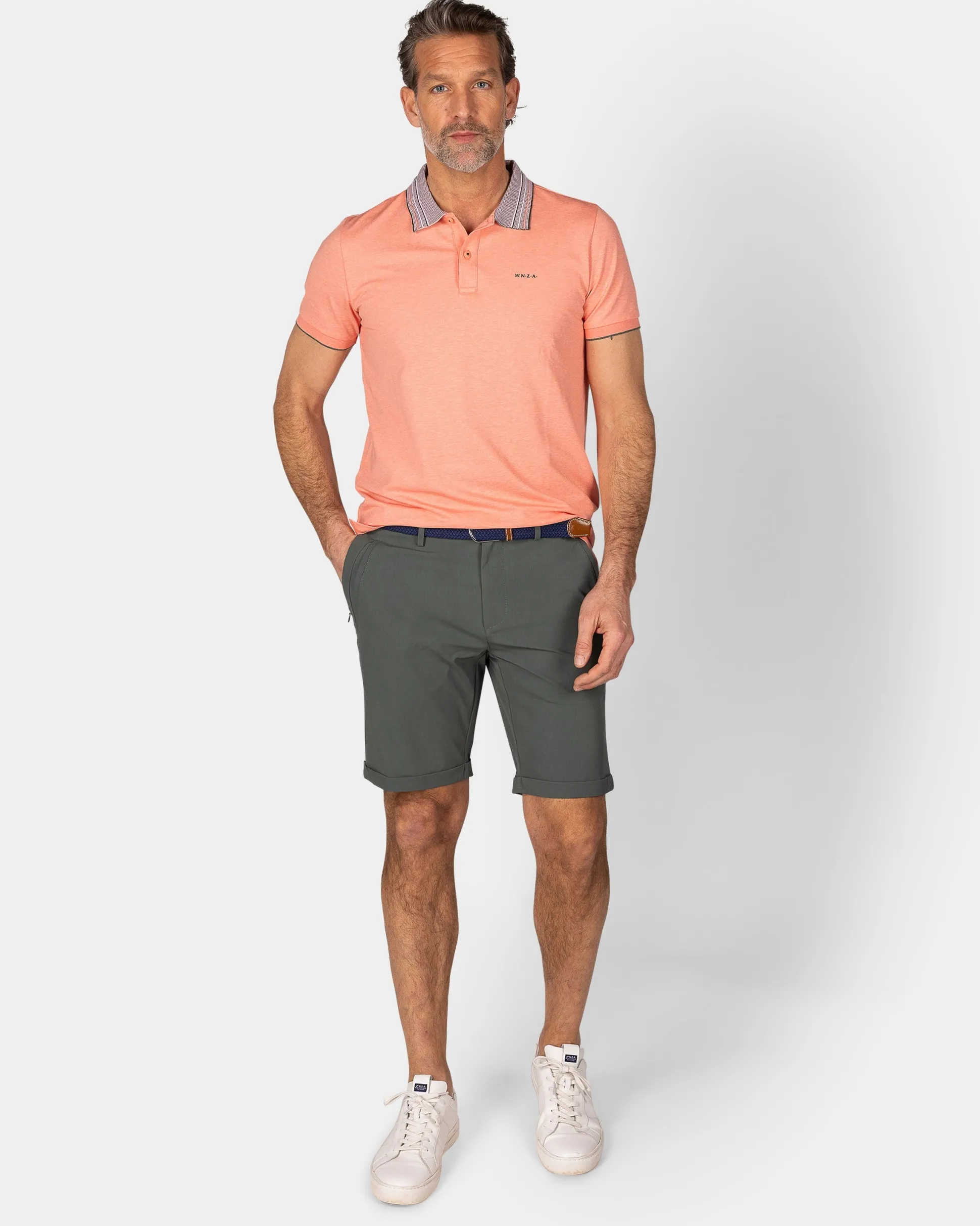 Pastel Orange Polo with Striped Collar