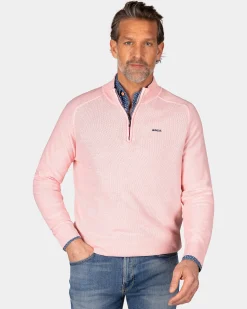 Pastel pink basic pullover with half zipper