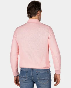 Pastel pink basic pullover with half zipper