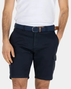 Plain cargo shorts with linen - High Summer Navy