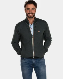 Plain cotton cardigan - Dark Pine