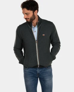 Plain cotton cardigan - Dark Pine