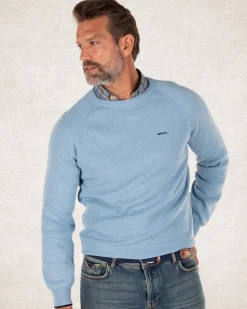 Plain cotton crew neck jumper - Pale Blue