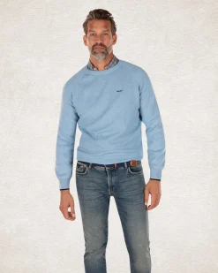 Plain cotton crew neck jumper - Pale Blue