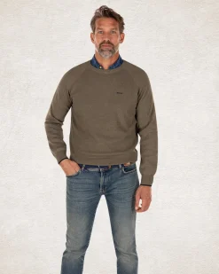 Plain cotton crew neck jumper - Army Ground