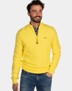 Plain cotton half zip pullover - Country Yellow
