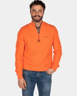 Plain cotton half zip pullover - Burned Orange