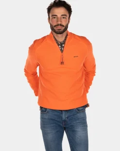 Plain cotton half zip pullover - Burned Orange