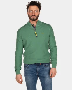 Plain cotton half zip pullover - Active Army