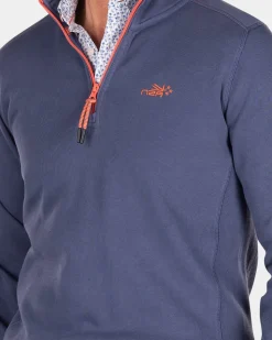 Plain cotton half zip sweater - Dusk Navy